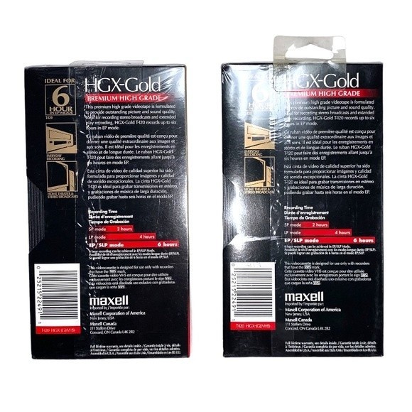 VHS Blank Tape Maxell HGX-Gold T 120 6 Hour VHS Tape Lot of 2 Sealed Cassette - Picture 2 of 2